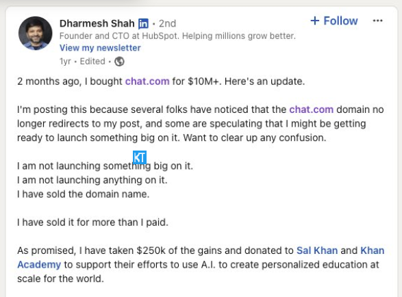 OpenAI成功收購Chat.com域名,這次收購預估金額達2000萬美金，展現了OpenAI在人工智能行業的地位和品牌擴展戰略