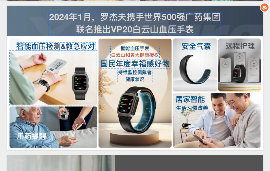 白云山和黃大健康推出的VC60智能手表，集成了4G插卡一鍵SOS循環呼救：支持一鍵SOS循環呼救功能